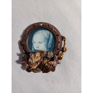 Gold Tone Round Picture Frame Butterflies Flowers Pink Rhinestone Tabletop Decor